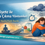 İnfografik başlıkla: Anksiyete ile Başa Çıkma Yöntemleri, Günlük Hayatta Pratik Öneriler.