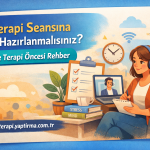 İlk Terapi Seansına Nasıl Hazırlanmalısınız? Online Terapi Öncesi Rehber (illustration with a woman in headset at a desk)