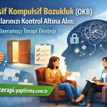 Poster advertising OCD treatment: Cognitive Behavioral Therapy support, urging to take control of intrusive thoughts with the website onlineterapi.yaptirma.com.tr.